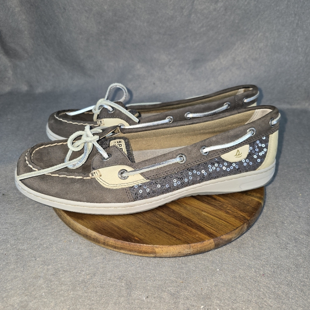 Sperry Gray and Cream Sequin Boat Shoes - Women's Flats